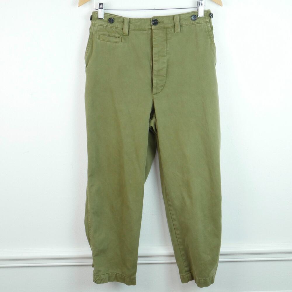 Vintage WWII Style Military Field Pants 28" x 23" Olive Chino Button Fly Utility